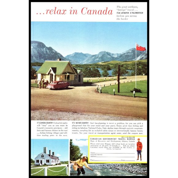 1953 Canada Canadian Vacation Travel Vintage Print Ad Rocky Mountains Wall Art - Picture 1 of 1